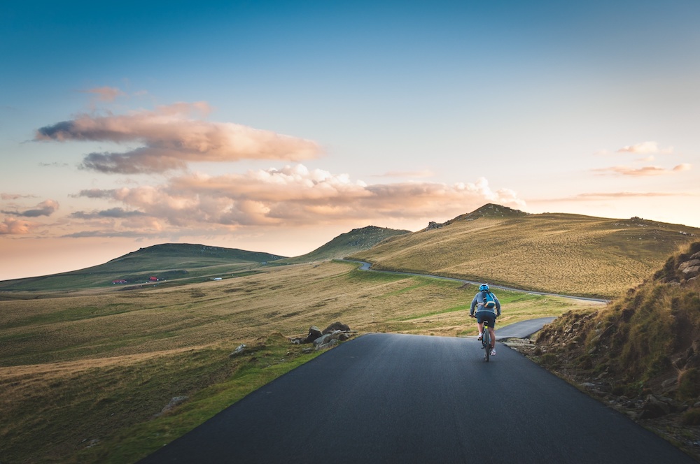 Cyclist on plain